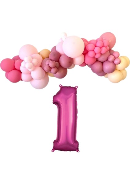 MiniZincirBalonSeti Fuşya-M.Pembe-R.Pembe-Şeftali+1 34inç PembeFolyoBalon 30Adet+BalonŞerid