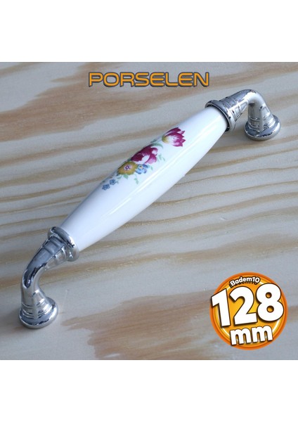Gerçek Porselen Kulp Çiçekli Beyaz 128 mm Mobilya Mutfak Kulplar Dolabı Çekmece Dolap Kapak Kulpu