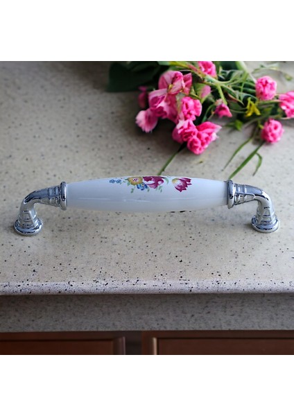 Gerçek Porselen Kulp Çiçekli Beyaz 128 mm Mobilya Mutfak Kulplar Dolabı Çekmece Dolap Kapak Kulpu modelleri