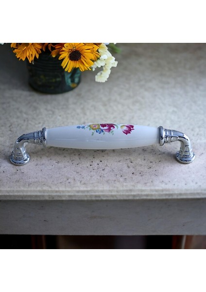 Gerçek Porselen Kulp Çiçekli Beyaz 128 mm Mobilya Mutfak Kulplar Dolabı Çekmece Dolap Kapak Kulpu fırsatları