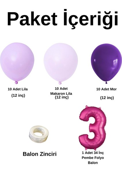 Mini Zincir Balon Seti Lila-MakaronLila-Mor+3 34 inç Pembe Folyo Balon 30 Adet +Balon Şeridi fiyatları