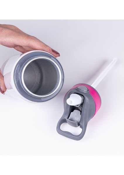Kişiye Özel Isimli Pembe Şerit Pipetli Metal Su Matarası 650ML, Isimli Matara, Arkadaşa Hediye fiyatları