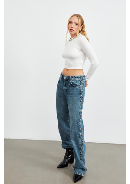 Bisiklet Yaka Crop Ekru Kadın Bluz modelleri