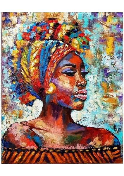 Canvas Afrikalı Güzel 9 Sayılarla Boyama Seti Kasnaklı