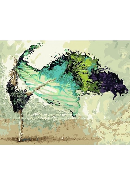 Canvas Yesil Balerin Sayılarla Boyama Seti Kasnaklı