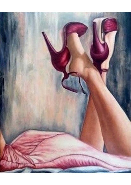 Canvas Topuklu Ayakkabılar Sayılarla Boyama Seti Kasnaklı