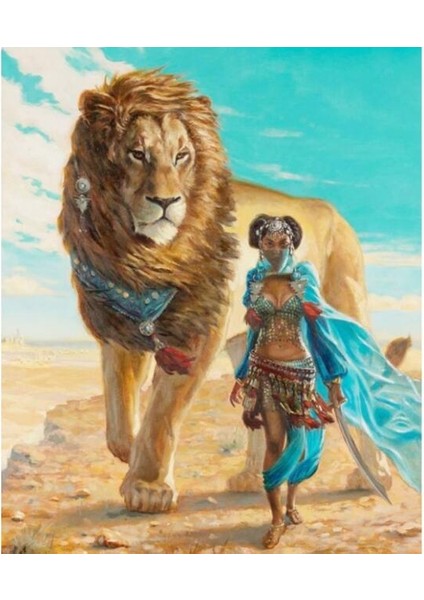 Canvas Güzel ve Aslan Sayılarla Boyama Seti Kasnaklı