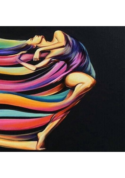 Canvas Renk Kusağındaki Kadın Sayılarla Boyama Seti Kasnaklı