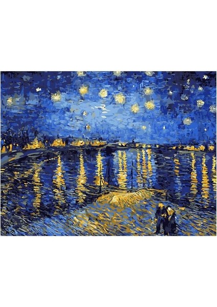 Canvas Ren Nehrinde Yıldızlı Geceler Sayılarla Boyama Seti Kasnaklı