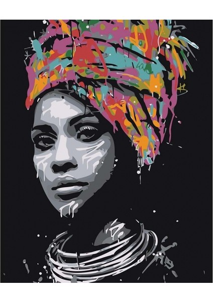 Canvas Afrikalı Güzel 1 Sayılarla Boyama Seti Kasnaklı