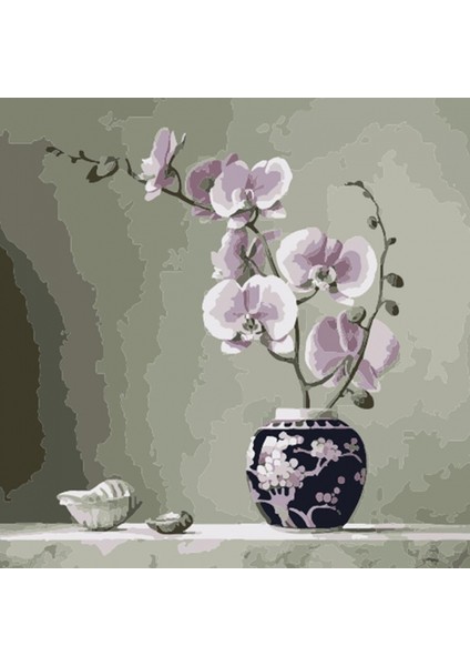 Canvas Masa Vazo Çiçek Bitis Sayılarla Boyama Seti Kasnaklı