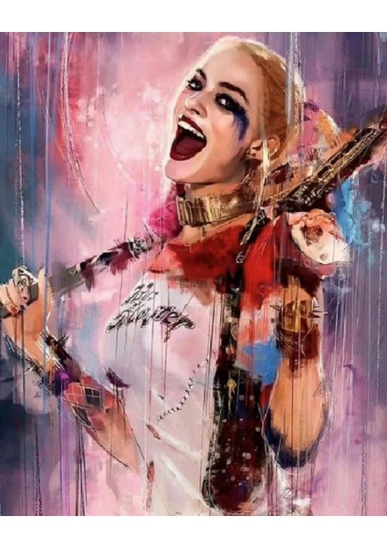 Canvas Neseli Harleyquinn Sayılarla Boyama Seti Kasnaklı