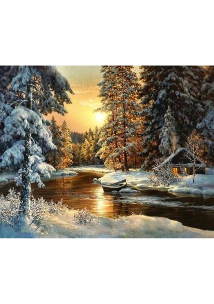 Canvas Kıs Evi Sayılarla Boyama Seti Kasnaklı