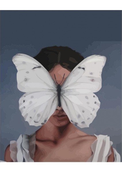 Canvas Kelebek Kadın Sayılarla Boyama Seti Kasnaklı