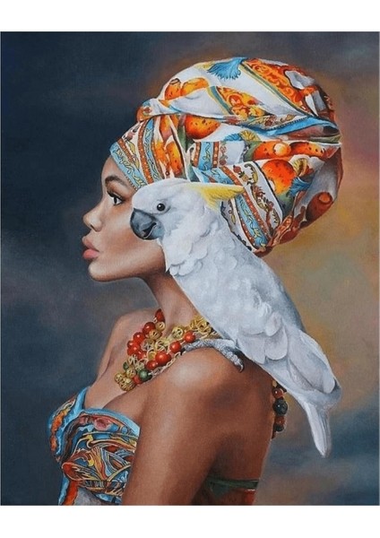 Canvas Afrikalı Güzel 12 Sayılarla Boyama Seti Kasnaklı