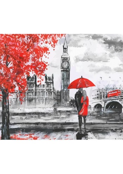 Canvas Sonbahar ve Kırmızı Ask Sayılarla Boyama Seti Kasnaklı