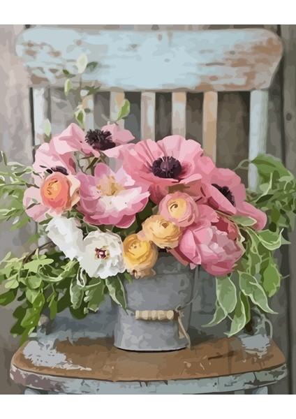 Hobby Sandalyedeki Çiçekler Sayılarla Boyama Seti Rulo