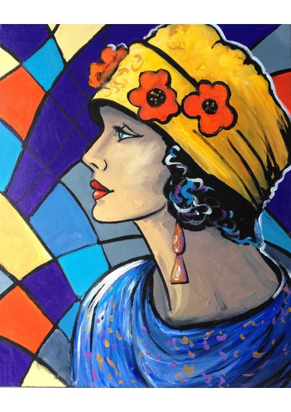 Canvas Sarı Sapkalı Sayılarla Boyama Seti Kasnaklı