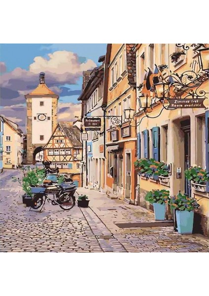 Canvas Düs Evleri Sayılarla Boyama Seti Kasnaklı