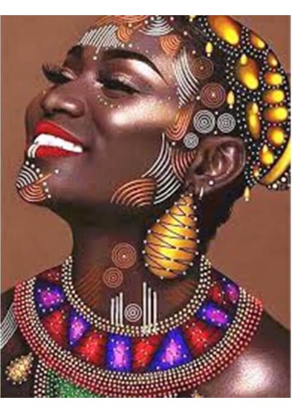 Canvas Afrikalı Güzel 8 Sayılarla Boyama Seti Kasnaklı