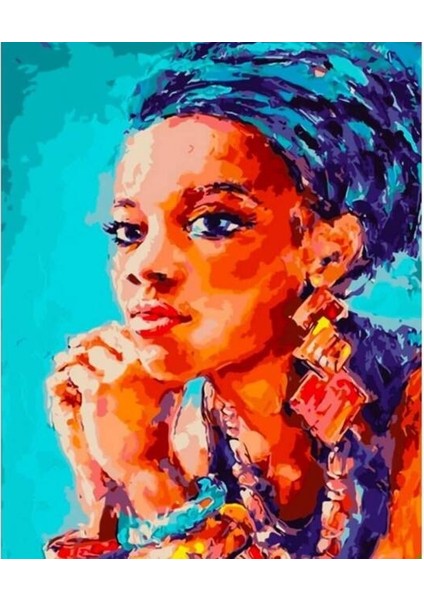 Canvas Afrikalı Güzel 4 Sayılarla Boyama Seti Kasnaklı