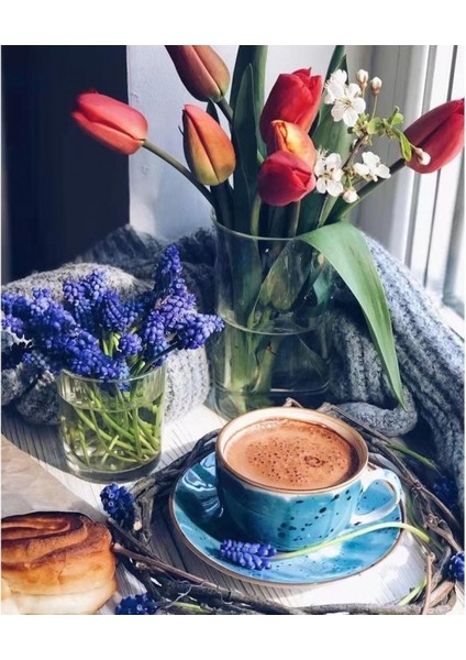 Canvas Kahve Keyfi Sayılarla Boyama Seti Kasnaklı