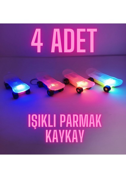 4 Adet Işıklı Parmak Kaykay Anahtarlık Yeni Nesil Stres Oyuncak Kay Kay Finger Finger Skateboard