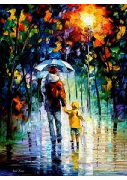 Canvas Yağmurlu Günde Yürüyüs Sayılarla Boyama Seti Kasnaklı