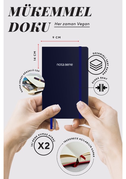 Nota Bene Classic Sert Kapak Defter, 9X14 Cm, Çizgili modelleri