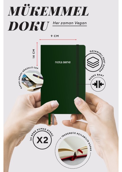 Nota Bene Classic Sert Kapak Defter, 9X14 Cm, Çizgili modelleri