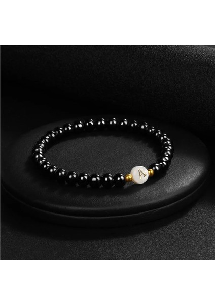 17CM Tarzı Içinde 26 Harfli Bilezikler Siyah Oniks Agat Boncuk Bileklik Çiftler Elastik Takı Severler Hediye Isim Charm Bilezik Kadın Erkek Браслет (Yurt Dışından) indirimleri