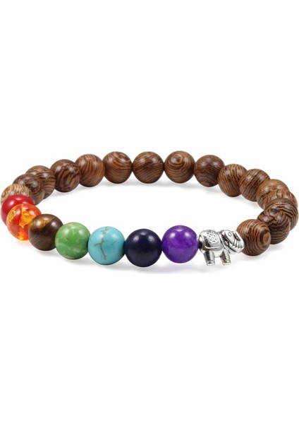 Tahta Boncuklar Doğal Taş Boncuk Bilezik Claakra Erkekler Siyah Lava Şifa Denge Fil Çekicilik Bilezik Kadınlar Için Bilezik Takı (Yurt Dışından)