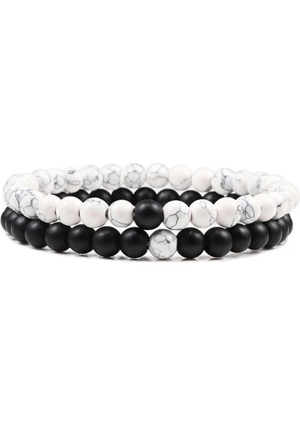 2 Ayarla Sıcak Trendy Erkekler Lava Taş Çiftler Mesafe Bilezikler Doğal Taş Beyaz Siyah Kadınlar Için Yin Yang Boncuklu Bilezik Arkadaş Pulseira (Yurt Dışından)