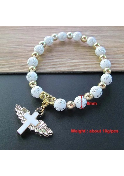 B0487WH Kadınlar Için El Yapımı Beyaz Kırmızı Mavi Akrilik Boncuk Bilezik Isa Mesih Çapraz Namaz Bilezik Melek Kanadı Vaftiz Chaplet Bilezik (Yurt Dışından) modelleri