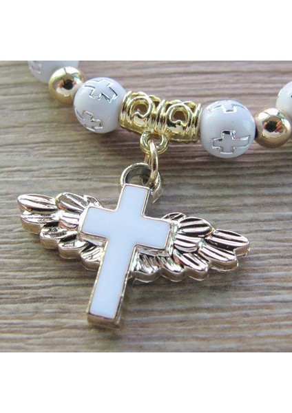 B0487WH Kadınlar Için El Yapımı Beyaz Kırmızı Mavi Akrilik Boncuk Bilezik Isa Mesih Çapraz Namaz Bilezik Melek Kanadı Vaftiz Chaplet Bilezik (Yurt Dışından) fırsatları