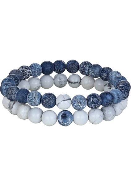 205 mm Tarzı Mavi Taş Beyaz Sıcak Et 7 Stil Çiftler Mesafe Bilezik Erkekler Kadınlar Için Doğal Taş Yoga Boncuklu Bilezik Arkadaş Hediye Charm Strand Takı (Yurt Dışından)