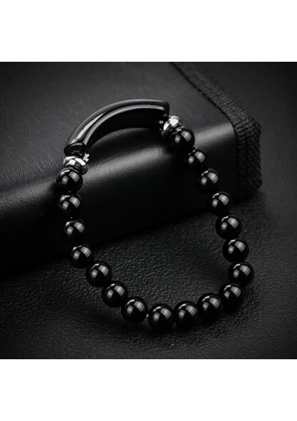 Obsidyen 8mm Boncuklar Doğal Kristal Bilezik Opal Siyah Obsidyen Bileklik Şifa Kuvars Gem Yoga Meditasyon Enerji Orgone Dikdörtgen Takı Adam Hediye (Yurt Dışından)