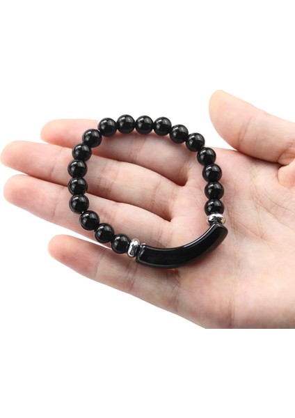 Obsidyen 8mm Boncuklar Doğal Kristal Bilezik Opal Siyah Obsidyen Bileklik Şifa Kuvars Gem Yoga Meditasyon Enerji Orgone Dikdörtgen Takı Adam Hediye (Yurt Dışından) fırsatları