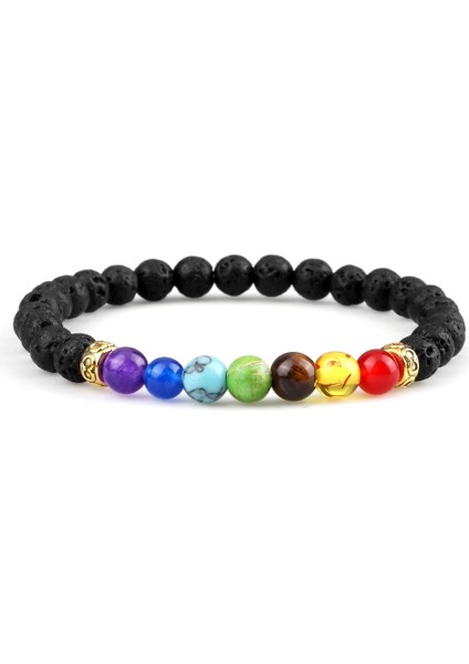 Lav Elastik 7 Çakra Lav Kaya Bilezikler Charms 6mm Doğal Kaplan Gözü Taş Malakit Oniks Boncuk Bilezik Şifa Takı Meditasyon Bilezik (Yurt Dışından)