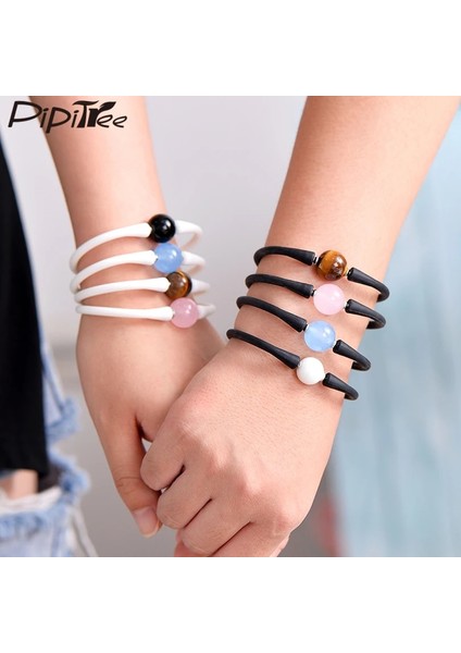 Koyu Mavi Kaplan Gözü Pipitree Moda Doğal Taş Silikon Bilezik Takı Unisex Kaplan Gözü Lava Çift Bilezikler Kadın Erkek Pulsera Mujer (Yurt Dışından)