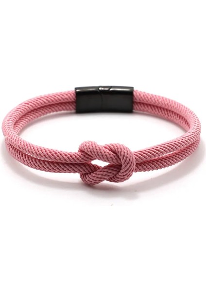 M 19,5 cm 7,7 Inç Stili Açık Pembe 100% Paslanmaz Çelik Bilezik Erkekler Kadınlar Için Çift Kırmızı Iplik Braclet Çin Düğüm Şanslı Braslet Erkek Arkadaşı Kız Arkadaşı Için Hediye (Yurt Dışından)