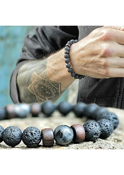 17CM Tarzı Tip 7 Doğal Taş Balck Onyx Lava Boncuk Bilezik Ahşap Boncuk Accessries Lapis Lazuli Gem Stone Charm Bilezik Kadın Erkek Takı Için (Yurt Dışından) fiyatları