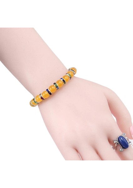 Altın Sarısı Yeni Trendy Sarı Kalsedon Doğal Taş Bilezik Charm Kadınlar Kristal Rhinestone Yuvarlak Boncuklu Bilezikler Bilezik Bayan Takı (Yurt Dışından) fırsatları