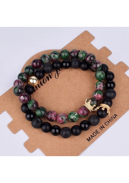 19CM Tarzı No.17 Boyutu Kol Eşleştirilmiş Erkekler Için Bilezik Altın Taç Kadın Bileklikleri Doğal Taş Boncuklar Bileklik Boho Çift Bilezik Hediyeler Arkadaşlar (Yurt Dışından)