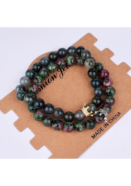 19CM Tarzı No.17 Boyutu Kol Eşleştirilmiş Erkekler Için Bilezik Altın Taç Kadın Bileklikleri Doğal Taş Boncuklar Bileklik Boho Çift Bilezik Hediyeler Arkadaşlar (Yurt Dışından)