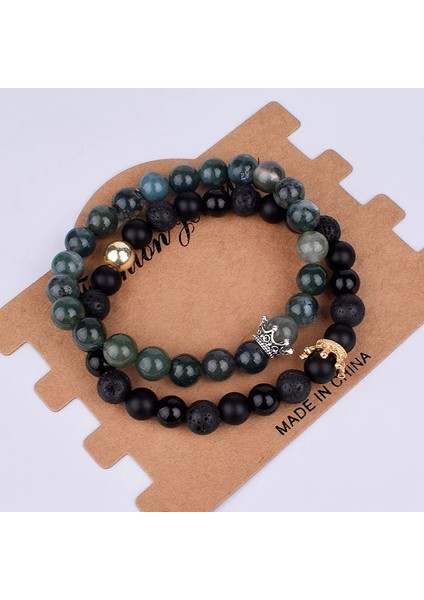 19CM Tarzı No.17 Boyutu Kol Eşleştirilmiş Erkekler Için Bilezik Altın Taç Kadın Bileklikleri Doğal Taş Boncuklar Bileklik Boho Çift Bilezik Hediyeler Arkadaşlar (Yurt Dışından)