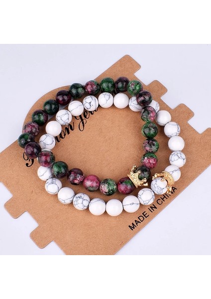 19CM Tarzı No.17 Boyutu Kol Eşleştirilmiş Erkekler Için Bilezik Altın Taç Kadın Bileklikleri Doğal Taş Boncuklar Bileklik Boho Çift Bilezik Hediyeler Arkadaşlar (Yurt Dışından)