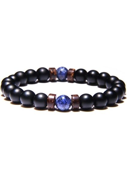 17CM Tarzı Tip 7 Doğal Taş Balck Onyx Lava Boncuk Bilezik Ahşap Boncuk Accessries Lapis Lazuli Gem Stone Charm Bilezik Kadın Erkek Takı Için (Yurt Dışından) modelleri