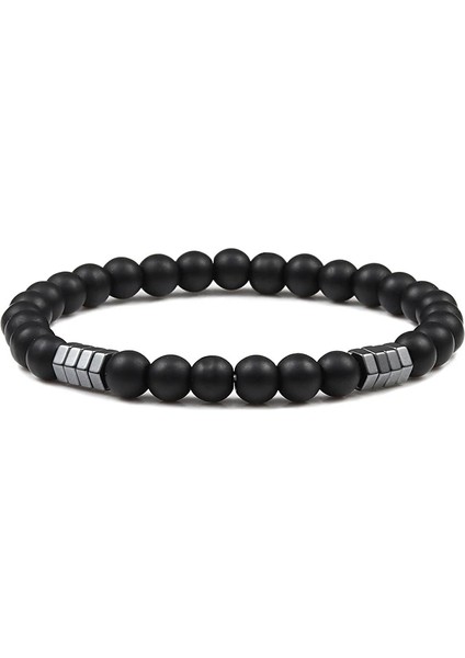 Mat Siyah 2 6mm Streç Boncuklu Bilezikler Charms Erkekler Hematit Doğal Taş Siyah Oniks Bilezikler Çift Mesafe Kadınlar Yoga Namaz Takı (Yurt Dışından)