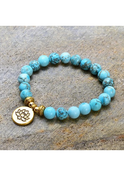 Buda 8mm Doğal Turkuaz Boncuklu Bilezik Charm Buda, Lotus, Om Yoga Çakralar Kadınlar Için Bilezik Meditasyon Takı (Yurt Dışından) fiyatları